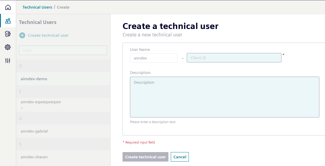 Create technical user in Settings application