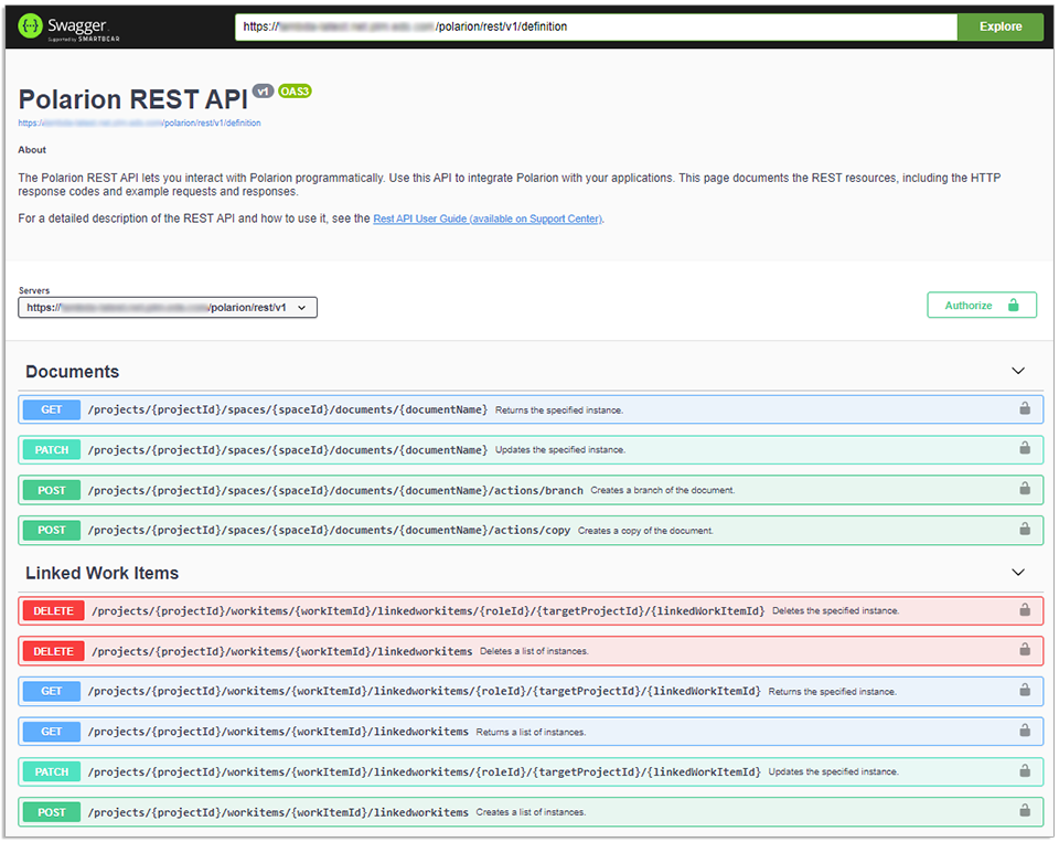 Polarion's Swagger UI