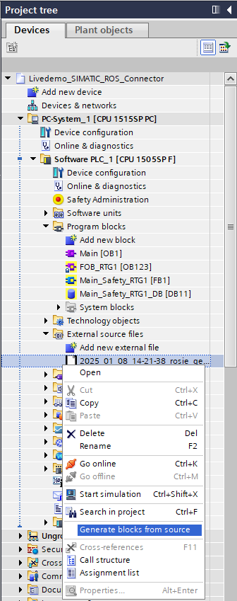 TIA Generate Blocks From Source