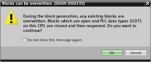 TIA Generate Warning Blocks Get Overwritten