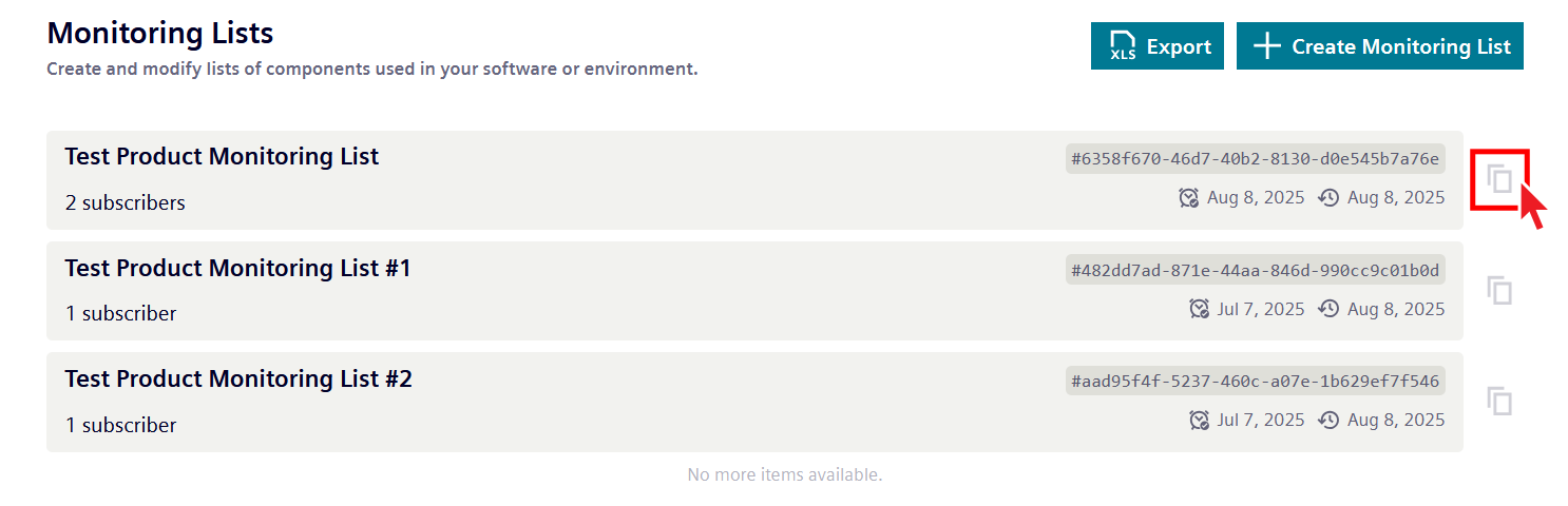 Copy monitoring list